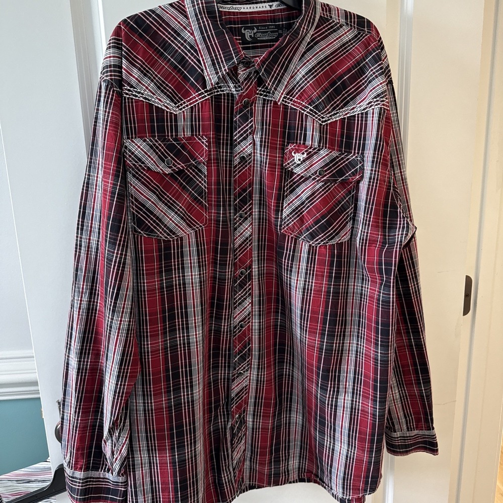 Cowboy Hardware Red Black Plaid Pearl‎ Snap Shirt